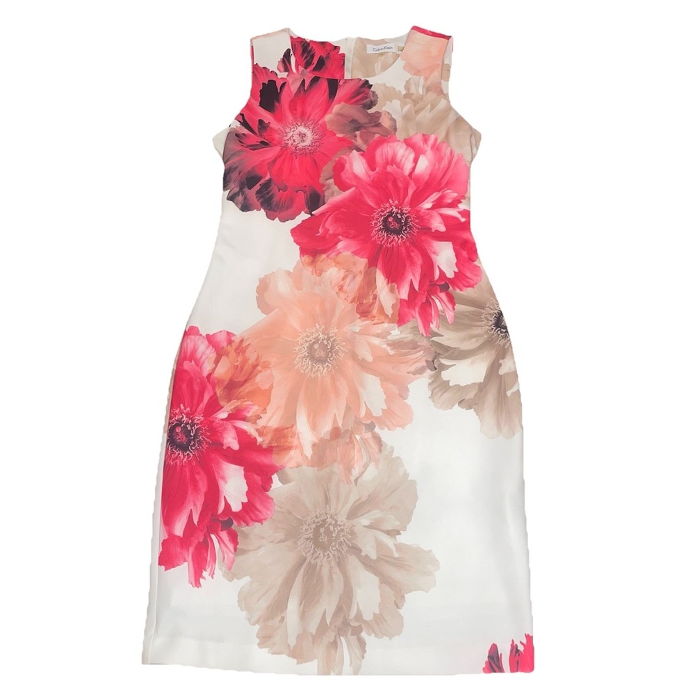Calvin Klein Colorful Floral Chiffon Sleeveless Hi Low Midi Dress Size 8
